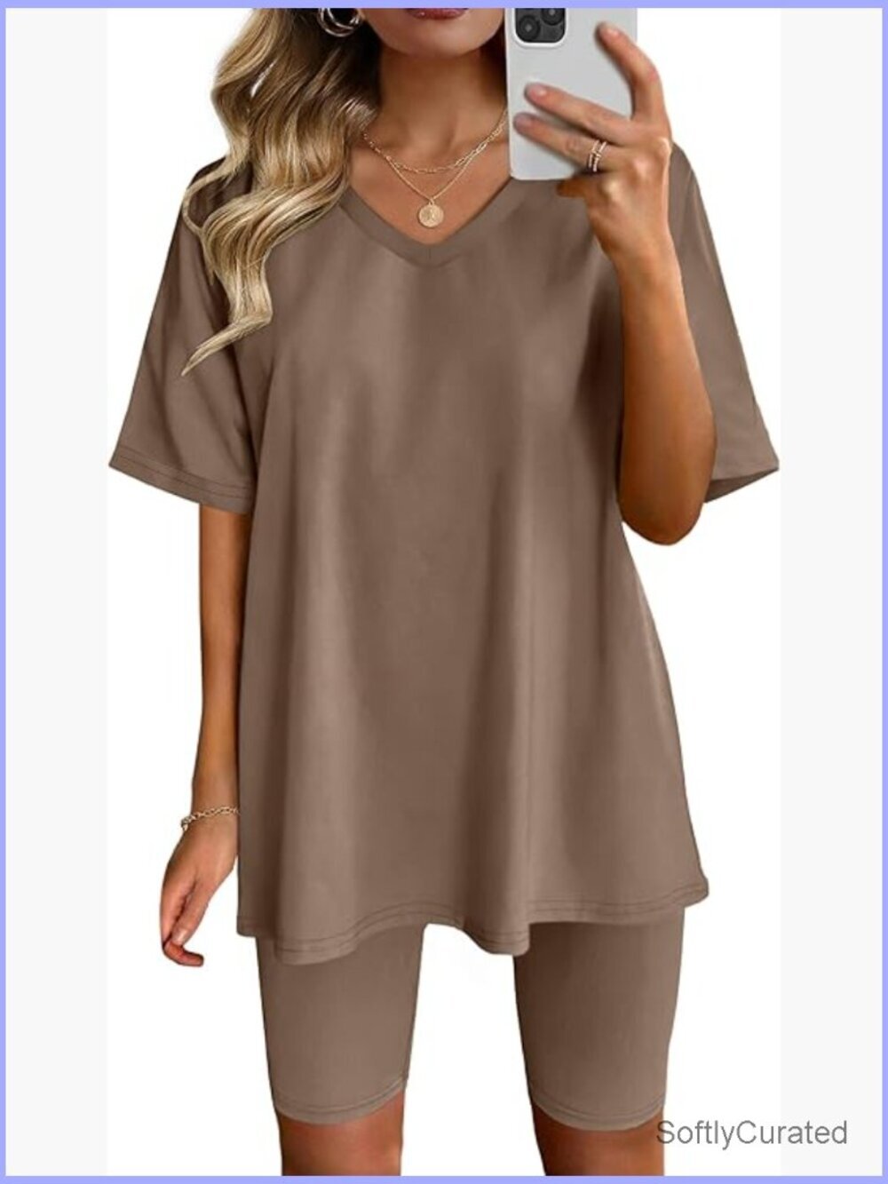 V-Neck T-Shirt & Biker Shorts Set - Lightweight 2 Piece Outfit
